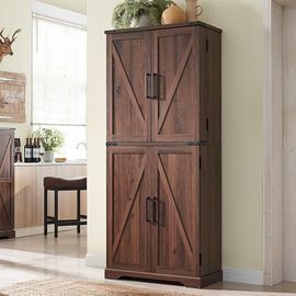 72" Tall Kitchen Pantry, Farmhouse Storage Cabinet with Barn Doors