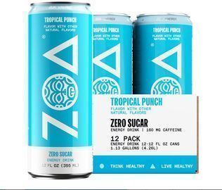 12 Pack of Zoa Zero Sugar Energy Drinks, Tropical Punch, 12 Fl. Oz.