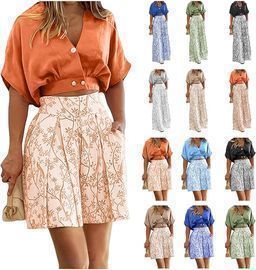 2 PC Wide Leg Boho V Neck Short Set
