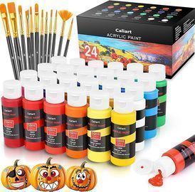 Caliart 24 Colors Acrylic Paint Set with 12 Brushes