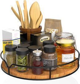 Lazy Susan Turntable Organizer, Pine Wood, 9"