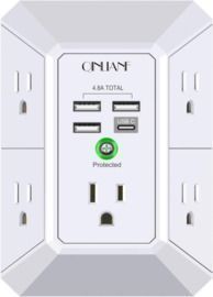 Outlet Extender W/Surge Protection & 4 USB Charging Ports