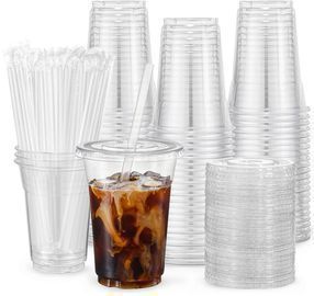 Vitever Clear Plastic Cups with Lids & Straws, 100 Count
