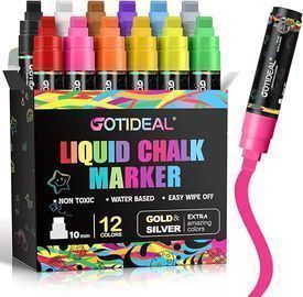Jumbo Chalk Markers for Blackboard/Windows/Car, Thick Tip 12 Metallic Color Set