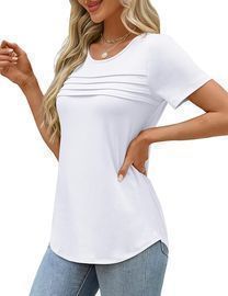 Xieerduo Pleated Short Sleeve Top W/Curved Hem