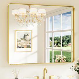Keonjinn Gold Bathroom Mirrors for Over Sink, 42 x 36