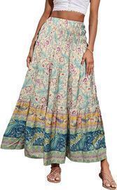 Women's Bohemian Long Flowy High Waist Skirt