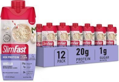 SlimFast 20g Protein Meal Replacement Shakes, Vanilla, 12pk