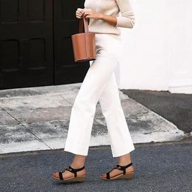Shibever Black Low Heel Wedge Sandals