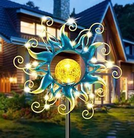 Kacux Blue Metal Sun Crackle Glass Globe Stake