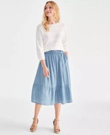 Style & Co Chambray Midi Tiered Skirt