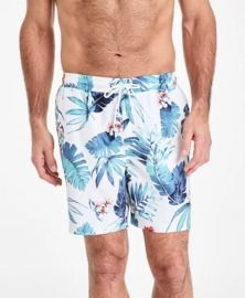 Men's Billie Tropical Print Drawstring 7" Swim Trunks