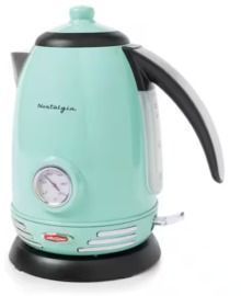 Nostalgia Aqua Retro 1500 W 1.7L Stainless Steel Electric Water Kettle w/ Strix Thermostat