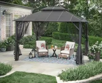 Hampton Bay Parksbury 10 ft. x 12 ft. Antique Pewter Hard Top Gazebo