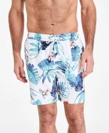 Club Room Men's Billie Tropical Print Drawstring 7" Swim Trunks