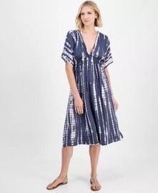 Women's Tie-Dyed Braid-Trim V-Neck Cover-Up Dress