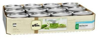 Kerr Canning Jars, Wide Mouth Half-Pint Mason Jars with Lids and Bands, 12 Count
