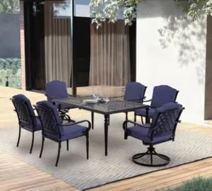 Hampton Bay Laurel Oaks 7pc Dark Brown Steel Outdoor Patio Dining Set