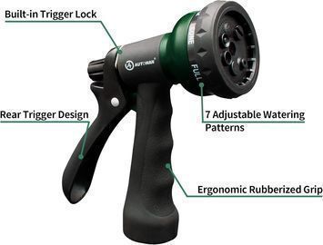 Automan Garden Hose Nozzle W/7 Adjustable Watering Patterns