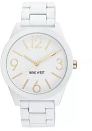 Nine West Women's Quartz Matte White Alloy Link Bracelet Watch