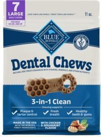 Blue Buffalo Dental Chews Large Natural Dog Treats, Chicken & Spearmint, 11oz