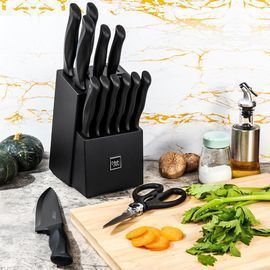 5 PC Kitchen Knife Set W/Block Self Sharpening
