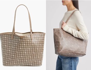 Medium Harper Monogram Shopper Tote, Taupe