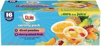 Dole Diced Peaches and Cherry Mixed Fruit in 100% Juice Variety Pack, 16ct