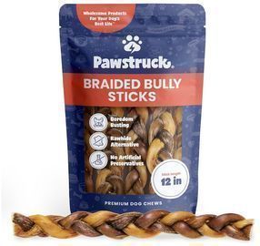 Pawstruck Natural 12" Braided Bully Sticks for Dogs, 5 Count