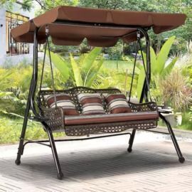 AECOJOY Brown 3-Person Wicker Outdoor Patio Swing