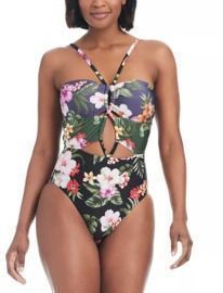 Women's Floral-Banded Keyhole One-Piece Swimsuit