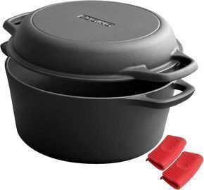 2-in-1 Pre-Seasoned Cast Iron Dutch Oven Pot with Skillet Lid