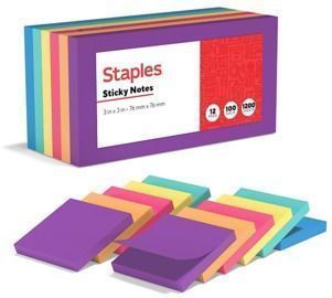 Staples Notes 3" x 3" Sorbet Collection, 100 Sheet/Pad, 12pk
