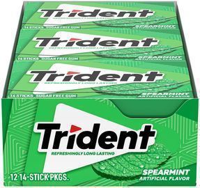 Trident Spearmint Sugar Free Gum, 14ct, 12pk