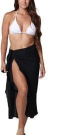 Women's Solid Ruffled Long Side-Tie Sarong Cover-Up