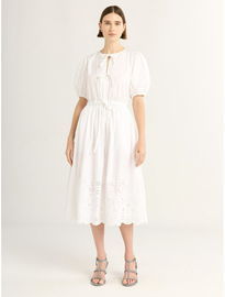 Free Assembly Women's Tie Front Cotton Eyelet Midi Dress