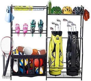 Garage Sports Equipment Organizer with Baskets and Hooks