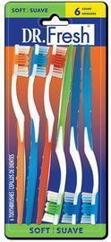 Dr. Fresh Toothbrushes with Tongue Cleaner for Adults, Soft, 6ct