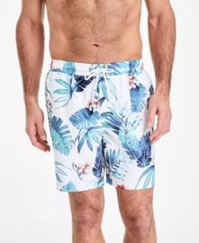 Men's Billie Tropical Print Drawstring 7" Swim Trunks