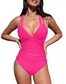 Cupshe Women's Release Happiness Ruched Cross Back One Piece Swimsuit