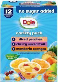 Dole Diced Peaches, Mandarin Oranges, and Cherry Mixed Fruit with No Sugar Added Variety Pack