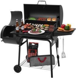 Royal Gourmet 30" Barrel Charcoal Grill with Smoker and Side Table