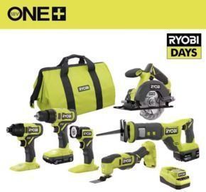 RYOBI ONE+ 18V Cordless 6 Tool Combo Kit with Batteries & Charger