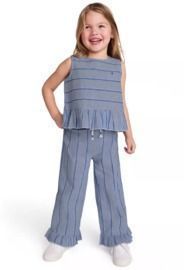 Tommy Hilfiger Toddler and Little Girls 2pc Yarn-Dyed Woven Ruffled Pants Set