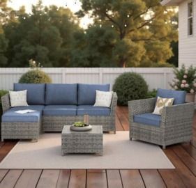 Bella Gray 6-Piece Wicker Outdoor Sectional Set