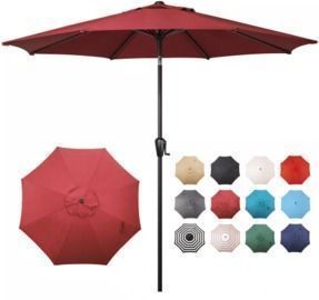Sun-Ray 9' Round 8-Rib Steel Market Patio Umbrella, Burgundy