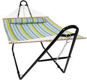 Sunnydaze Double Quilted Fabric Hammock with Universal Steel Stand