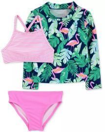 Carter's Toddler Girls Tropical-Print Rash Guard 3pc Swimsuit Set