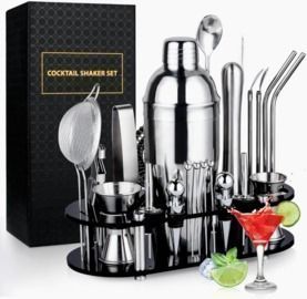 Prep & Savour 25pc Stainless Steel Cocktail Shaker Bar Tool Set With Stand