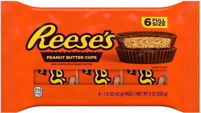 Reese's Milk Chocolate Peanut Butter Cups Candy, Packs 1.5 oz, 6ct